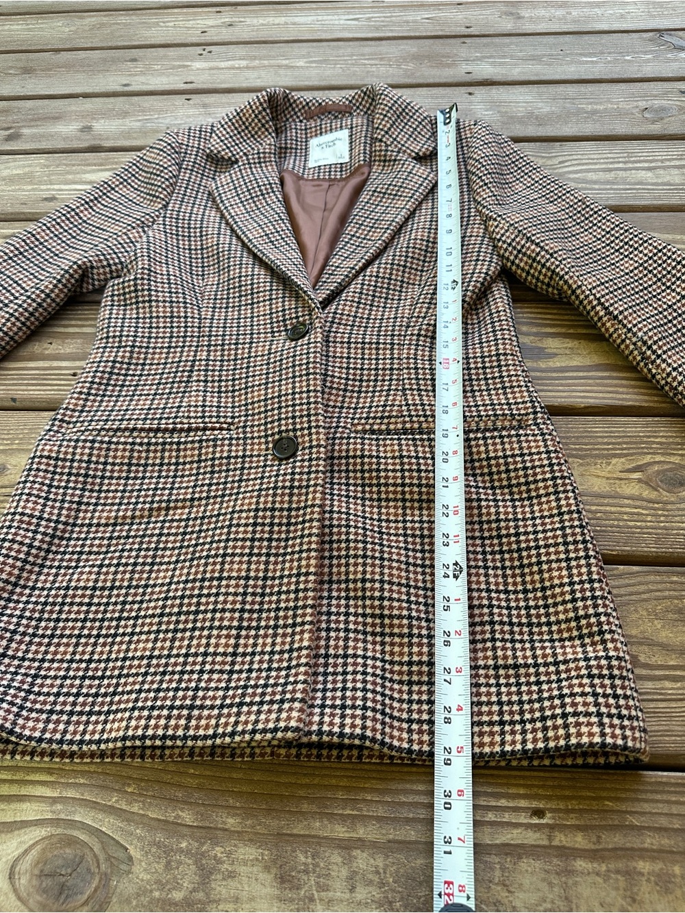 Abercrombie & Fitch Houndstooth Plaid Blazer Jacket Brown Black Women’s Small - Picture 3 of 9
